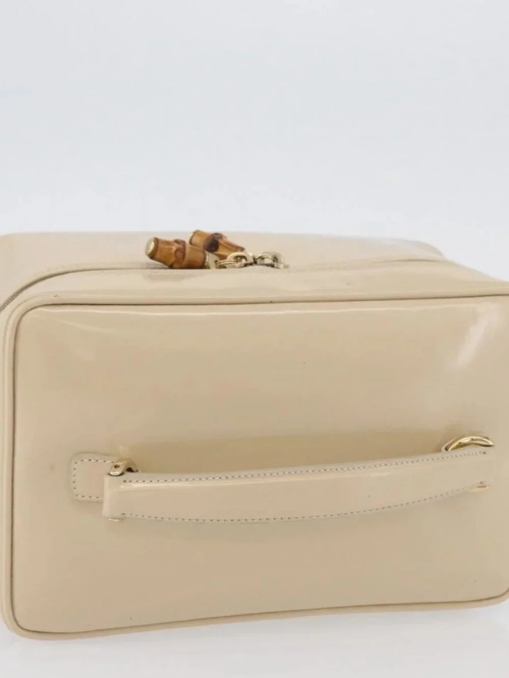 GUCCI Bamboo Vanity Hand Bag Patent leather Beige Gold 032 1705 0150 Auth YKZ739